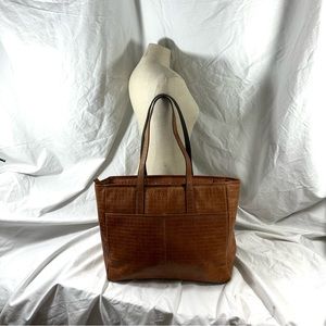 Vintage JACK GEORGES tan leather tote bag work school travel large